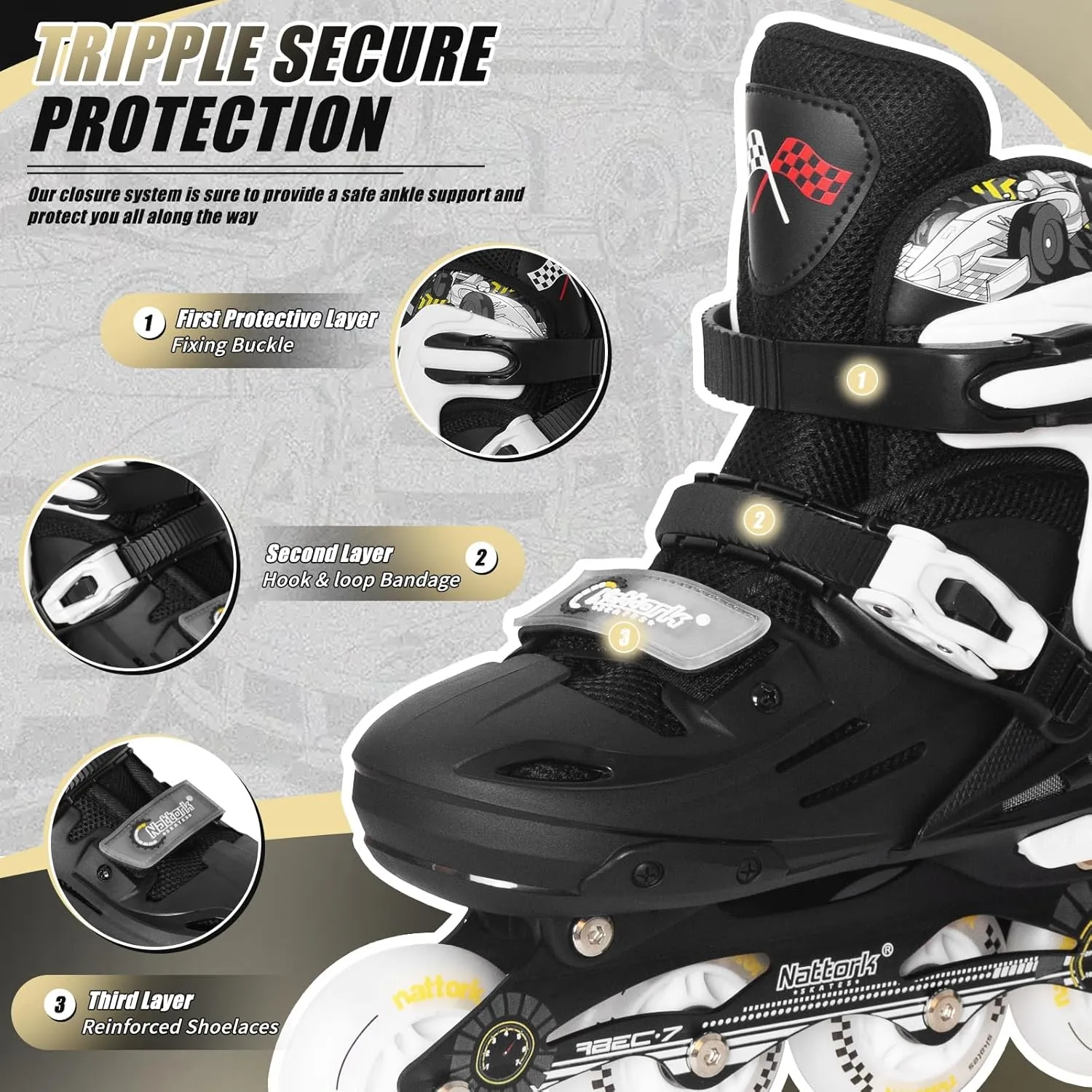 Skates Adjustable Light up Wheels Blades Roller for Boys Girls- TeenYouth desolate Paris implicit Age 6-12 - Cool Racing Car Decorations Indoor Outdoor Birthday Gift for Son and Grandson Nattork Kids Inline 