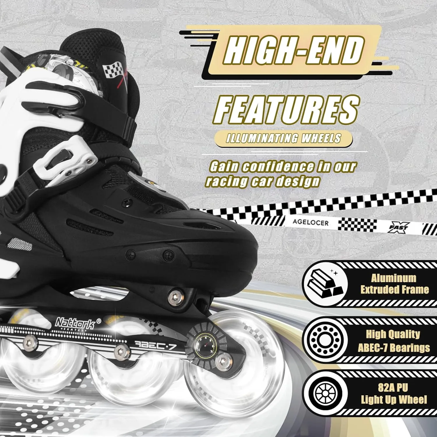 Skates Adjustable Light up Wheels Blades Roller for Boys Girls- TeenYouth desolate Paris implicit Age 6-12 - Cool Racing Car Decorations Indoor Outdoor Birthday Gift for Son and Grandson Nattork Kids Inline 