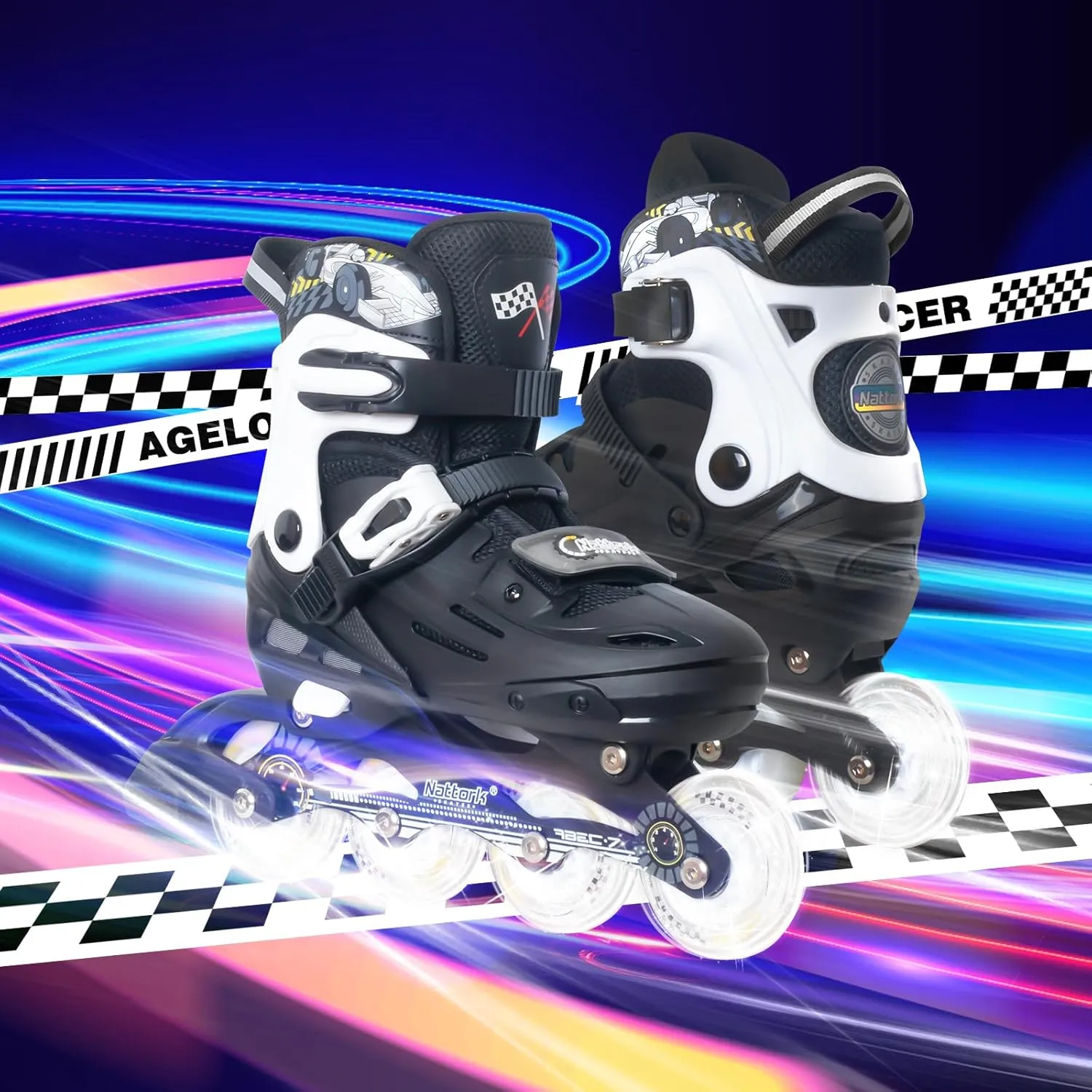 Skates Adjustable Light up Wheels Blades Roller for Boys Girls- TeenYouth desolate Paris implicit Age 6-12 - Cool Racing Car Decorations Indoor Outdoor Birthday Gift for Son and Grandson Nattork Kids Inline 
