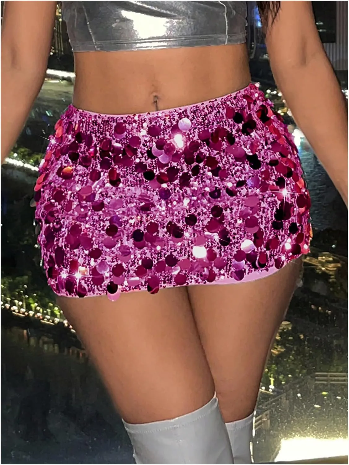 Skirt Glitter Low Rise Bodycon Sexy Mini Skirt Rave Sparkly Skirt SHENHE Women's compose Sequin 