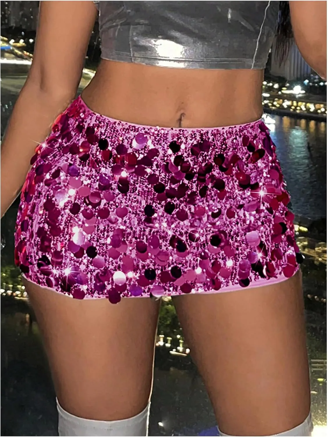 Skirt Glitter Low Rise Bodycon Sexy Mini Skirt Rave Sparkly Skirt SHENHE Women's compose Sequin 