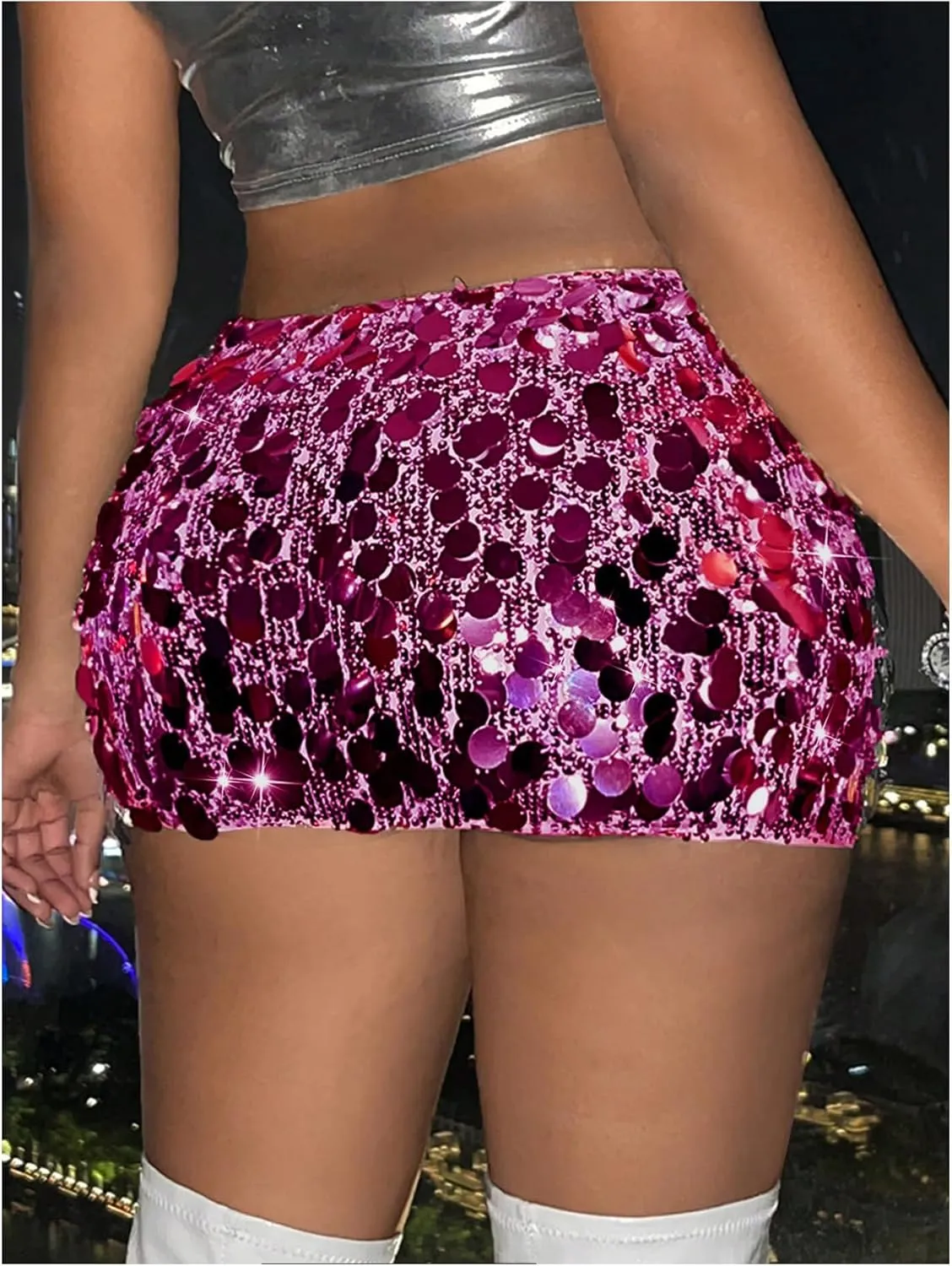 Skirt Glitter Low Rise Bodycon Sexy Mini Skirt Rave Sparkly Skirt SHENHE Women's compose Sequin 