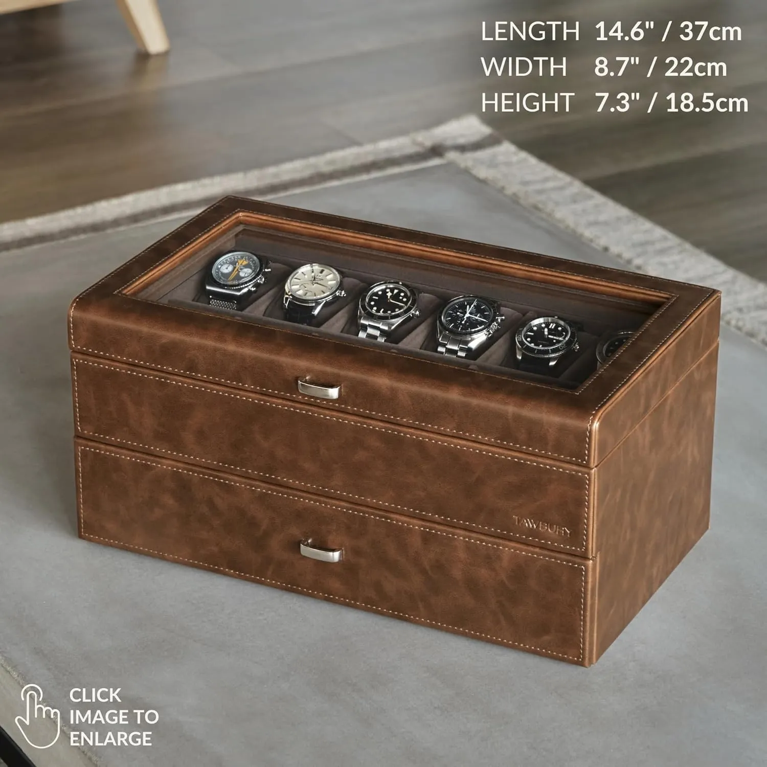 Slot annotation Watch Box for Men - Double-Layer Design for Optimized Storage (Brown) TAWBURY 24 