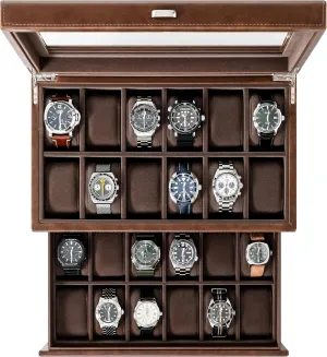 Slot annotation Watch Box for Men - Double-Layer Design for Optimized Storage (Brown) TAWBURY 24 