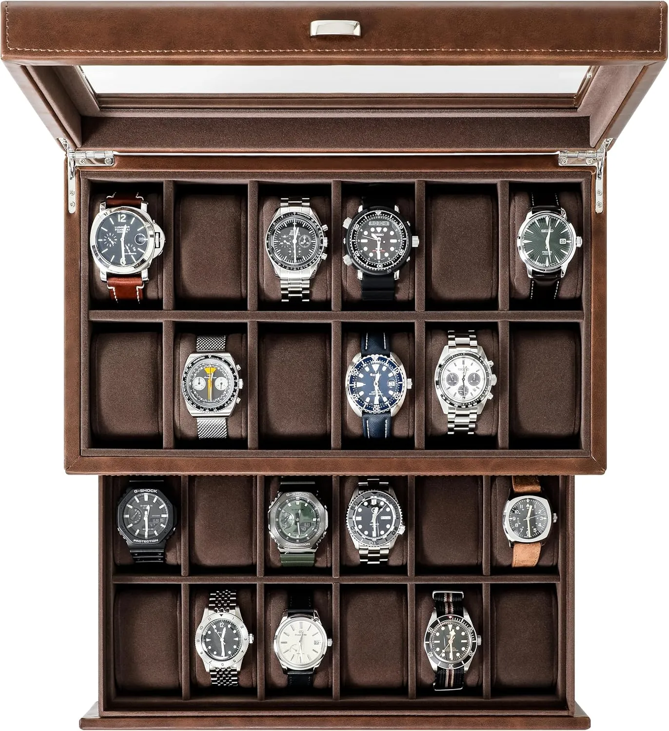 Slot annotation Watch Box for Men - Double-Layer Design for Optimized Storage (Brown) TAWBURY 24 