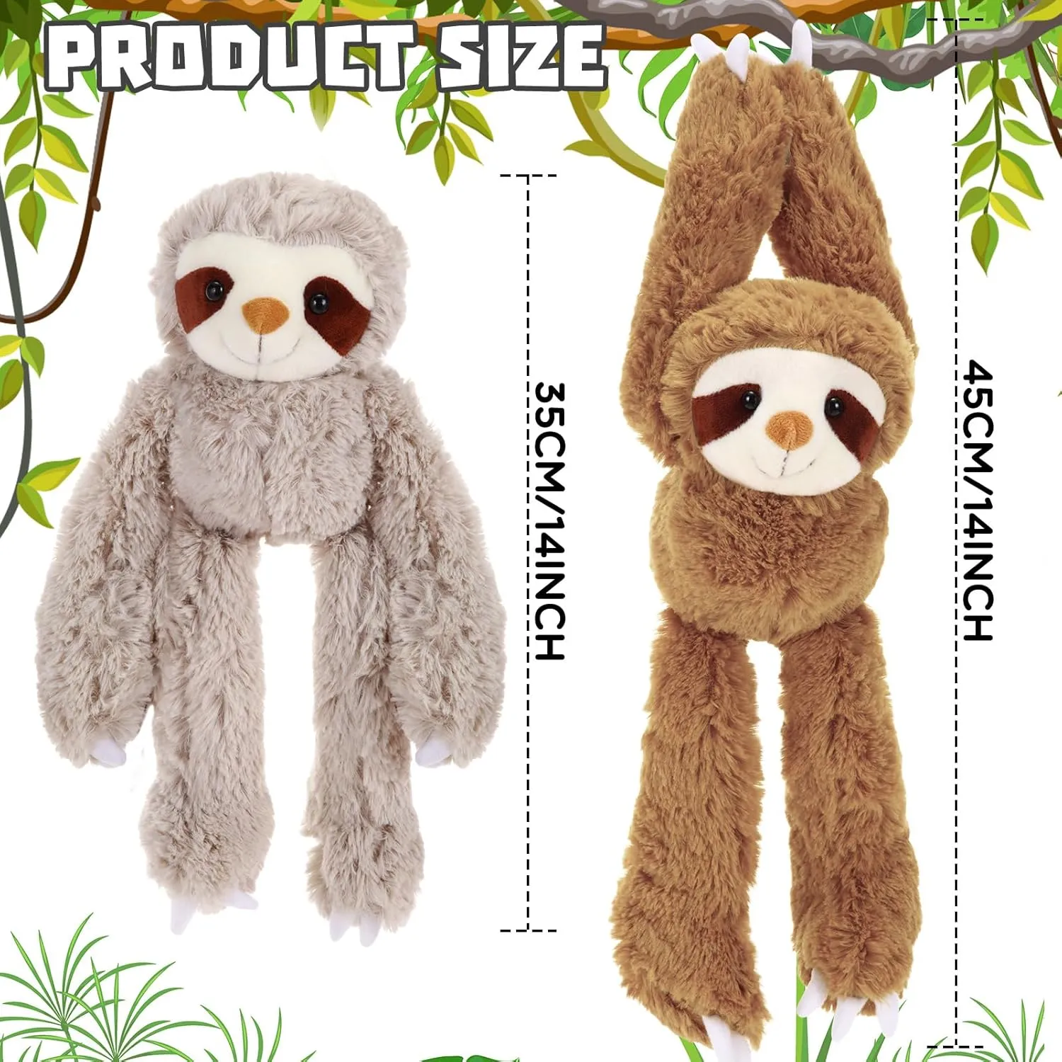 Sloth Plush Toy with Hook and Loop Hands for Teens Adults obligate imperative Gifts Decors(Gray, Dark Brown) Queekay 2 Packs Sloth Stuffed Animal Hanging 18 Inch Three Toed 