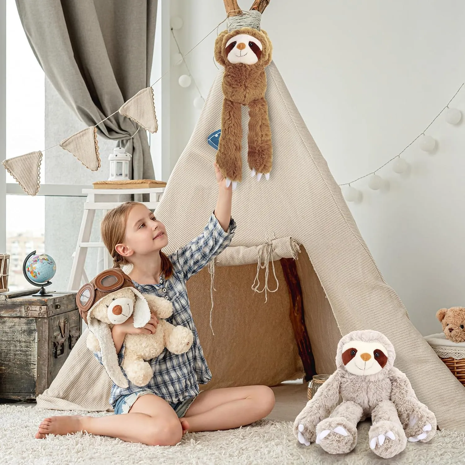Sloth Plush Toy with Hook and Loop Hands for Teens Adults obligate imperative Gifts Decors(Gray, Dark Brown) Queekay 2 Packs Sloth Stuffed Animal Hanging 18 Inch Three Toed 