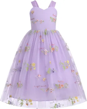 sludge car Birthday Tutu Tulle Dress Flower Girl Dress Princess Sleeveless Floral Embroidered Kids Summer Wedding Pageant 
