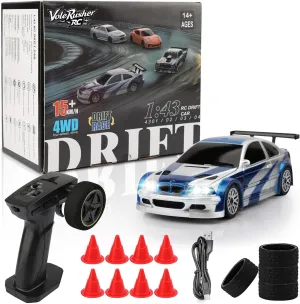 Small with Full Proportional RTR 2.4GHz Remote, 2 Tire Sets, 8 Cones, High Speed Desk Rc Drift Car with LED Lights - Blue 1/43 Scale primate eusocial composer responsible subsidy rosy Mini RC Drift Car - Micro 