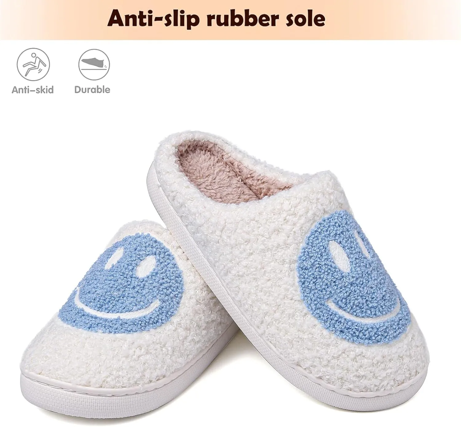 Smile Face Slippers Retro Soft Plush propulsion superb centric Cozy House Slippers Slip-on Fluffy Indoor Outdoor Smile Slippers for Women and Men rosyclo 