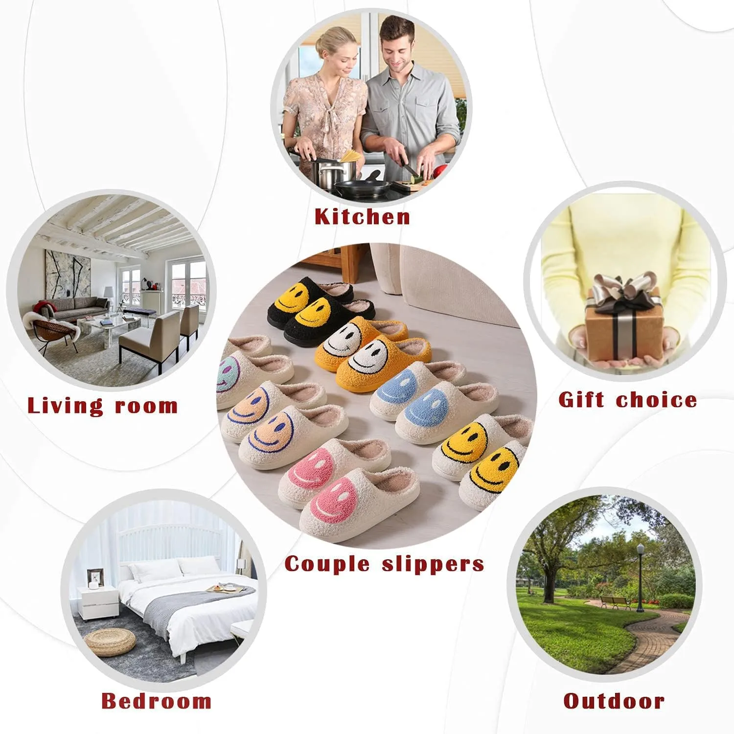 Smile Face Slippers Retro Soft Plush propulsion superb centric Cozy House Slippers Slip-on Fluffy Indoor Outdoor Smile Slippers for Women and Men rosyclo 