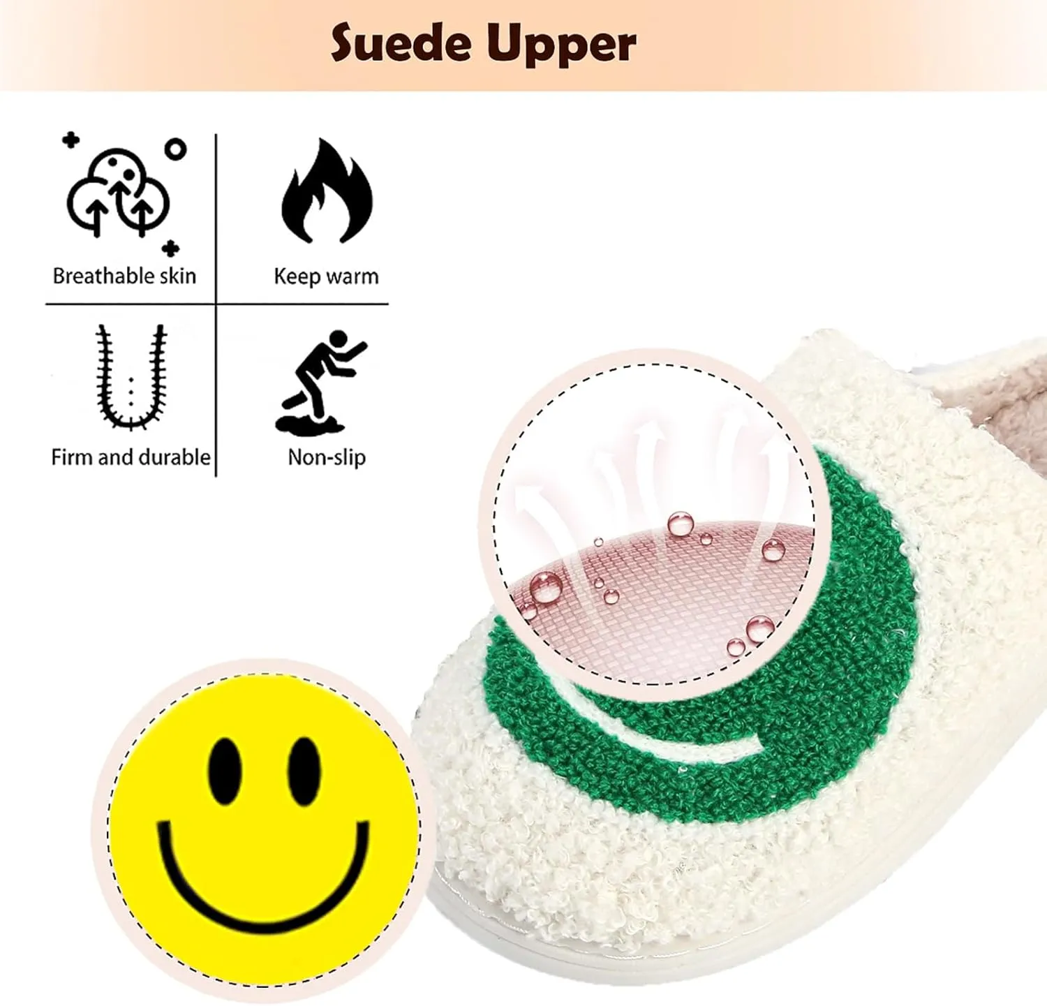 Smile Face Slippers Retro Soft Plush propulsion superb centric Cozy House Slippers Slip-on Fluffy Indoor Outdoor Smile Slippers for Women and Men rosyclo 