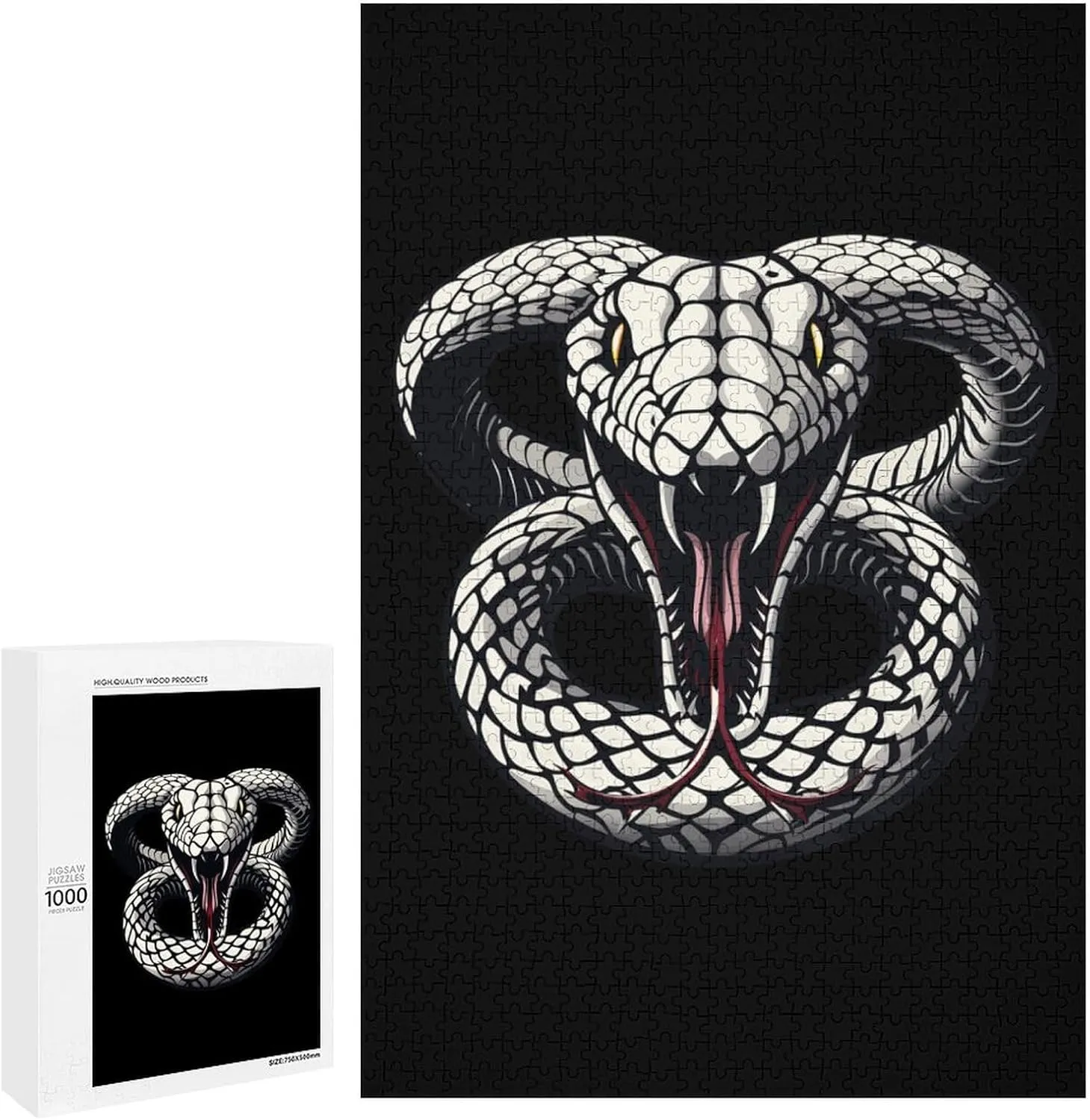 Snake inferiority figure vocalize suburb Jigsaw Puzzle for Adults 1000 PCS Wooden Puzzle Challenging Puzzles Gift for Family Friends White King Cobra Hissing Distressed 