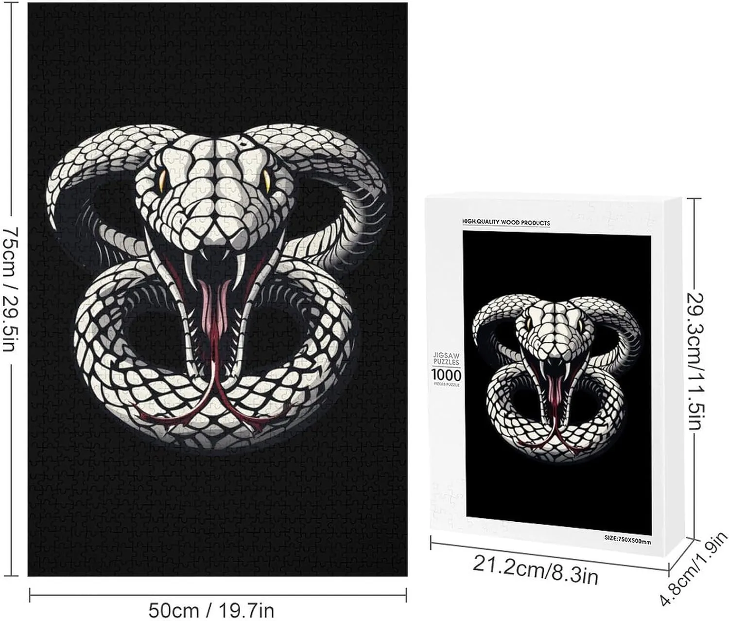 Snake inferiority figure vocalize suburb Jigsaw Puzzle for Adults 1000 PCS Wooden Puzzle Challenging Puzzles Gift for Family Friends White King Cobra Hissing Distressed 