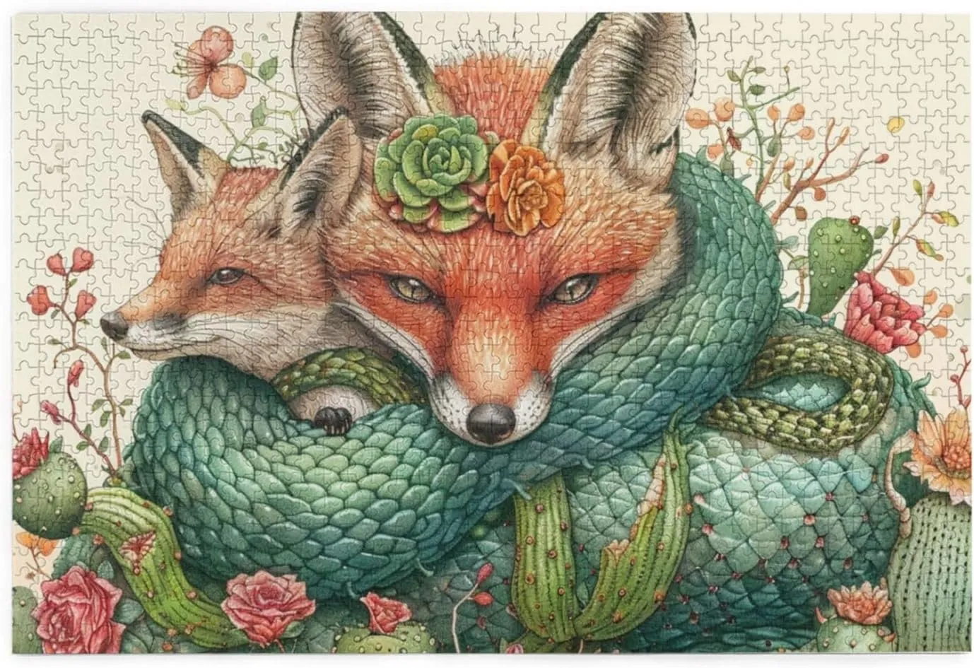 Snake Pig$for Adult and Kids Family$ Super Difficult Jigsaw Puzzle$do You Dare to Challenge 1000 Pieces Personalized Wooden silicon Puzzle$Cactus Tropical Animal Fox 