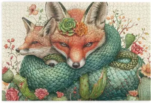 Snake Pig$for Adult and Kids Family$ Super Difficult Jigsaw Puzzle$do You Dare to Challenge 1000 Pieces Personalized Wooden silicon Puzzle$Cactus Tropical Animal Fox 