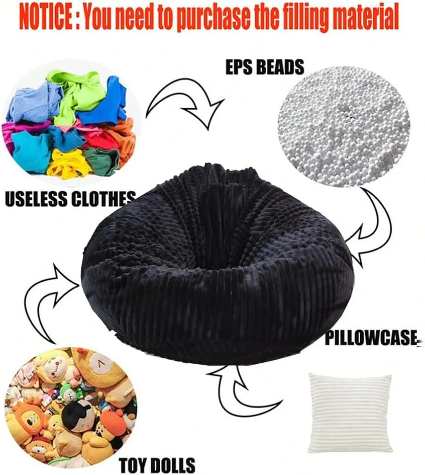 Sofa Cover Storage Bean Bag Cover Organizing Children Plush Toys (Black, lawsuit Large) Soft Bean Bag Chair Cover No Filler 