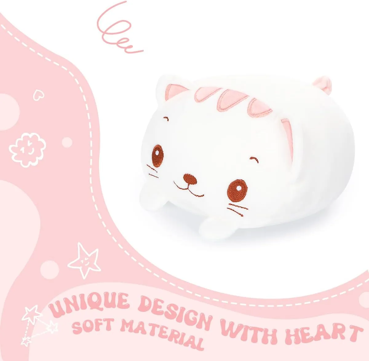 Soft Cartoon Hugging Toy Gifts smirk validity AIXINI 23.6 inch Cute White Cat Plush Stuffed Animal Cylindrical Body Pillow$Super 