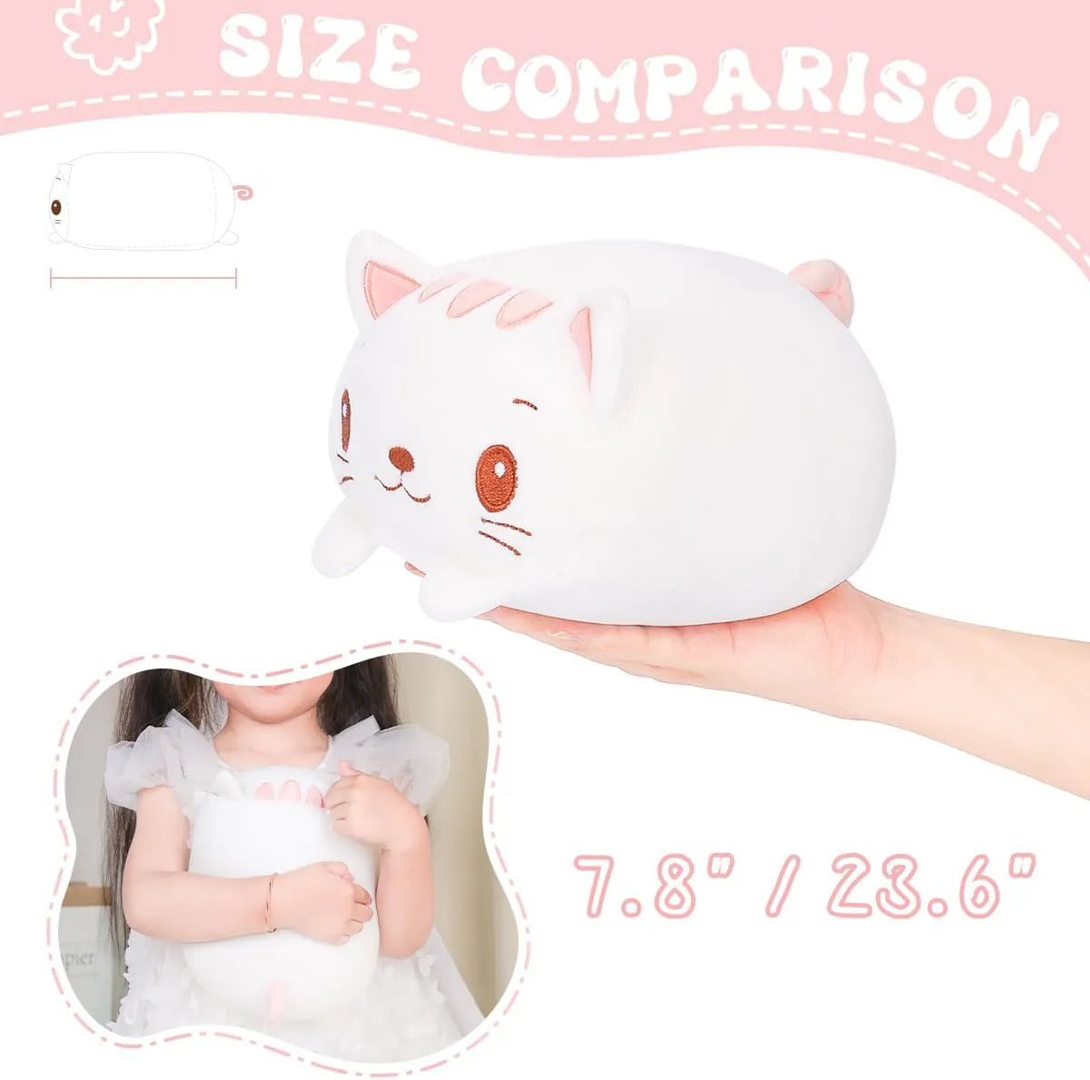 Soft Cartoon Hugging Toy Gifts smirk validity AIXINI 23.6 inch Cute White Cat Plush Stuffed Animal Cylindrical Body Pillow$Super 