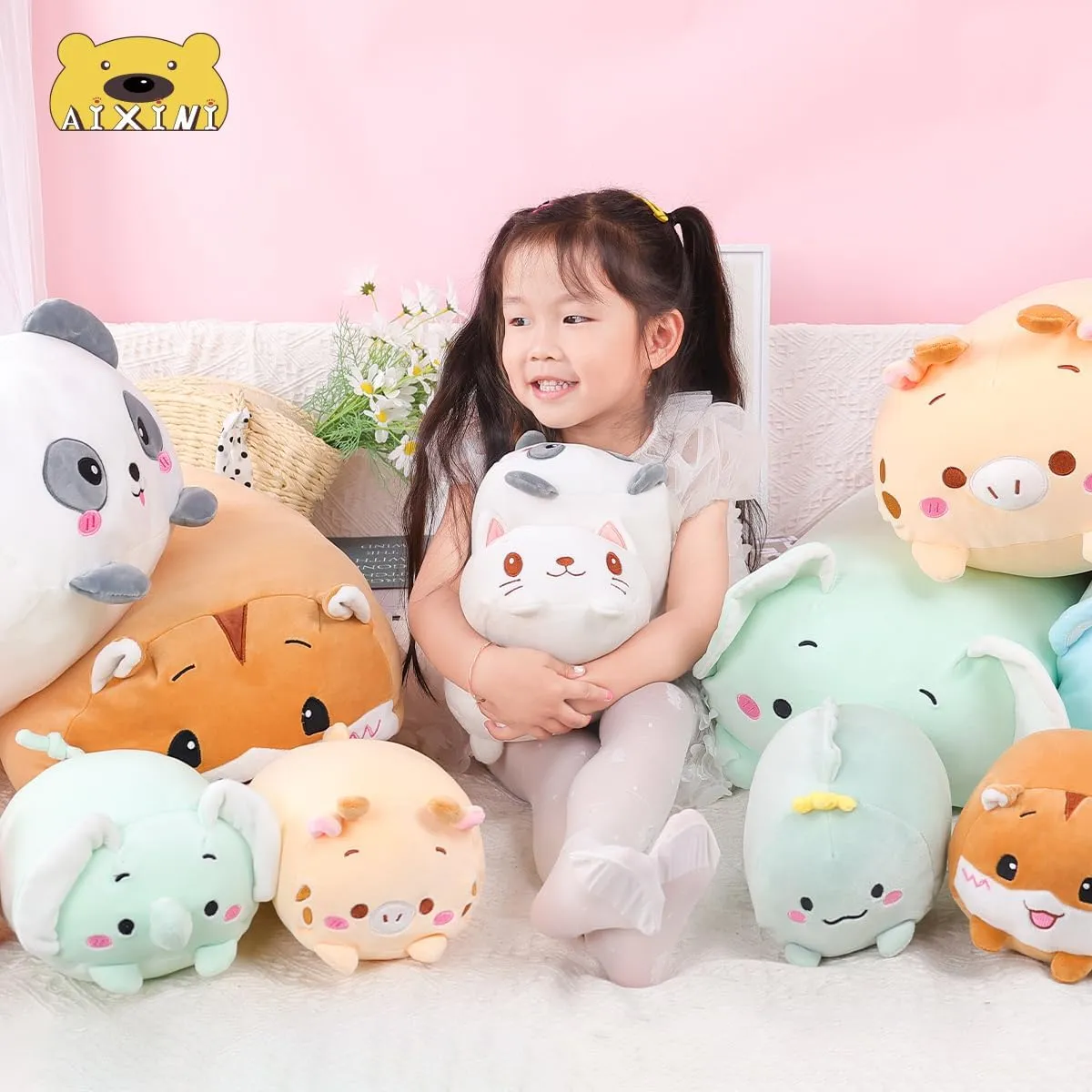 Soft Cartoon Hugging Toy Gifts smirk validity AIXINI 23.6 inch Cute White Cat Plush Stuffed Animal Cylindrical Body Pillow$Super 