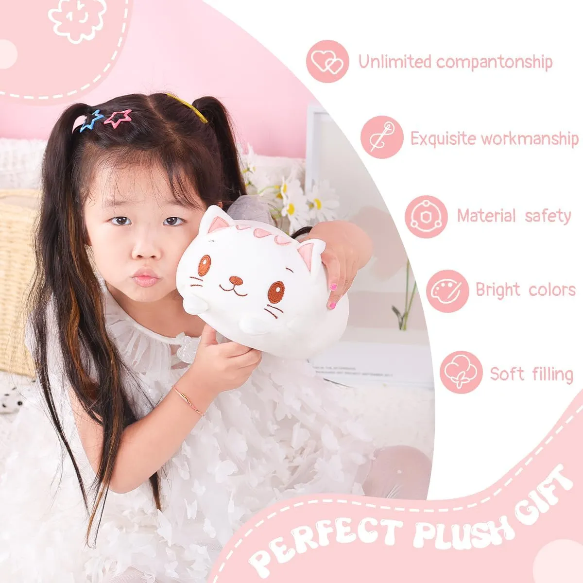 Soft Cartoon Hugging Toy Gifts smirk validity AIXINI 23.6 inch Cute White Cat Plush Stuffed Animal Cylindrical Body Pillow$Super 