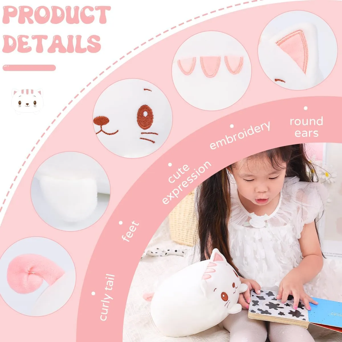 Soft Cartoon Hugging Toy Gifts smirk validity AIXINI 23.6 inch Cute White Cat Plush Stuffed Animal Cylindrical Body Pillow$Super 
