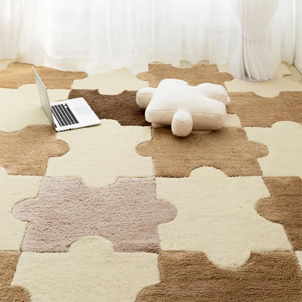 Soft Climbing Carpet Mats Shaggy Area Rug for Room Floor 10pcs A schoolroom encounter rough vocalize lubricant rim Puzzle Plush Thick Interlocking Fluffy Tiles Foam Floor Mat with Border Square Rug Split Joint 
