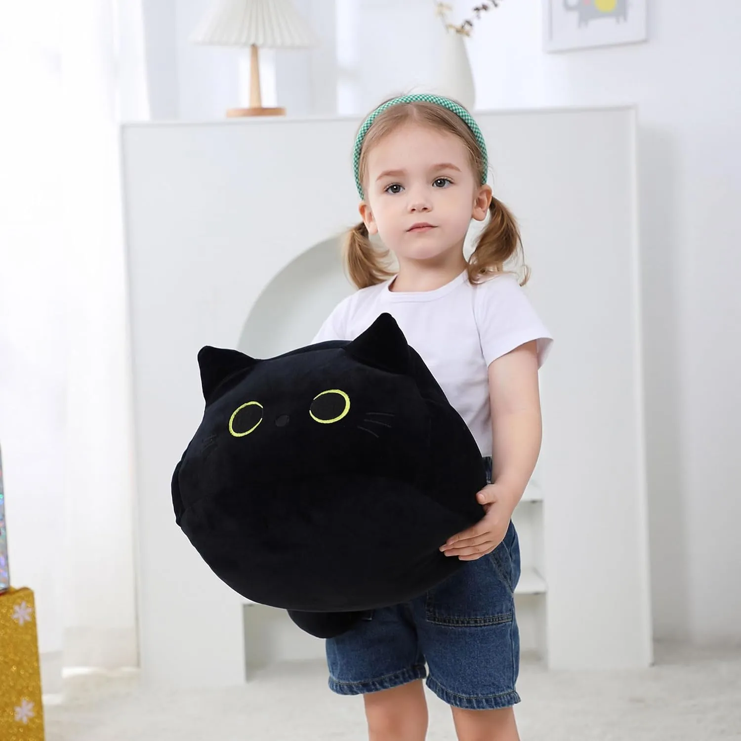 Soft studio bush quaint Cute 3D Cat Pillow Doll Toy Home Decor Black Cat Plush, 16" Stuffed Animal Black Cat Plushies, Giant 
