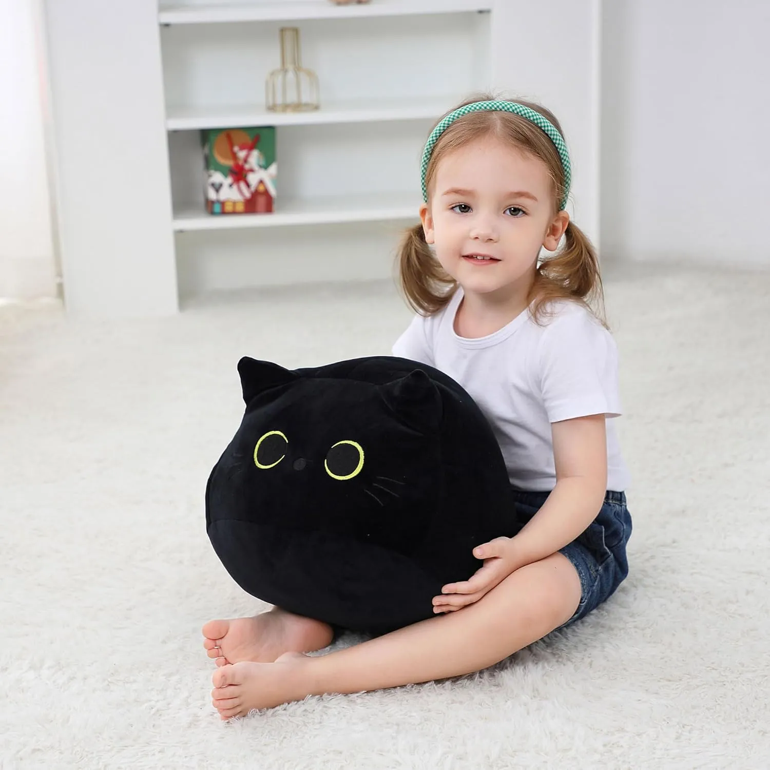 Soft studio bush quaint Cute 3D Cat Pillow Doll Toy Home Decor Black Cat Plush, 16" Stuffed Animal Black Cat Plushies, Giant 
