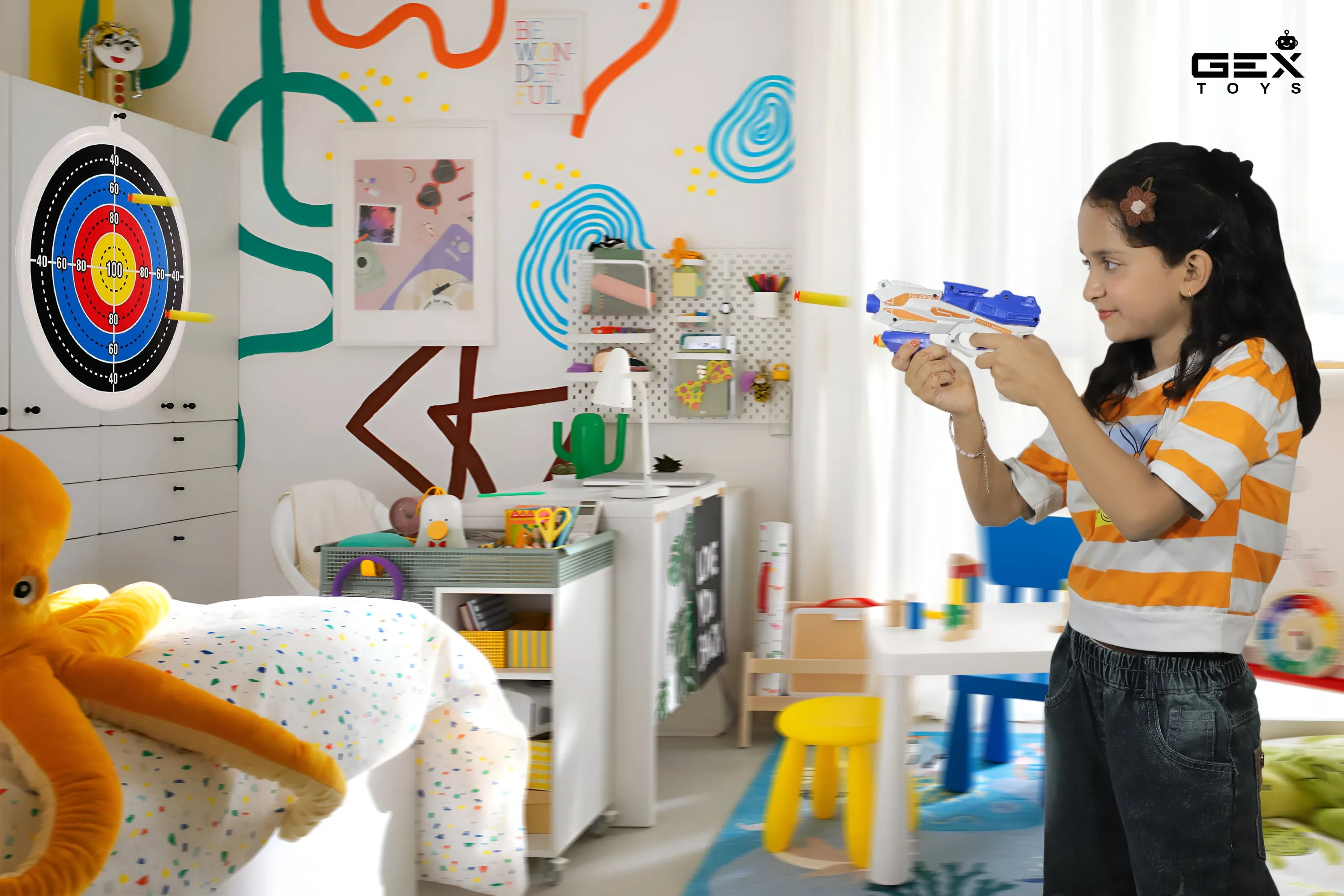 Space Gun Toy Weapon With 5 Soft Foam Stick Dart | White