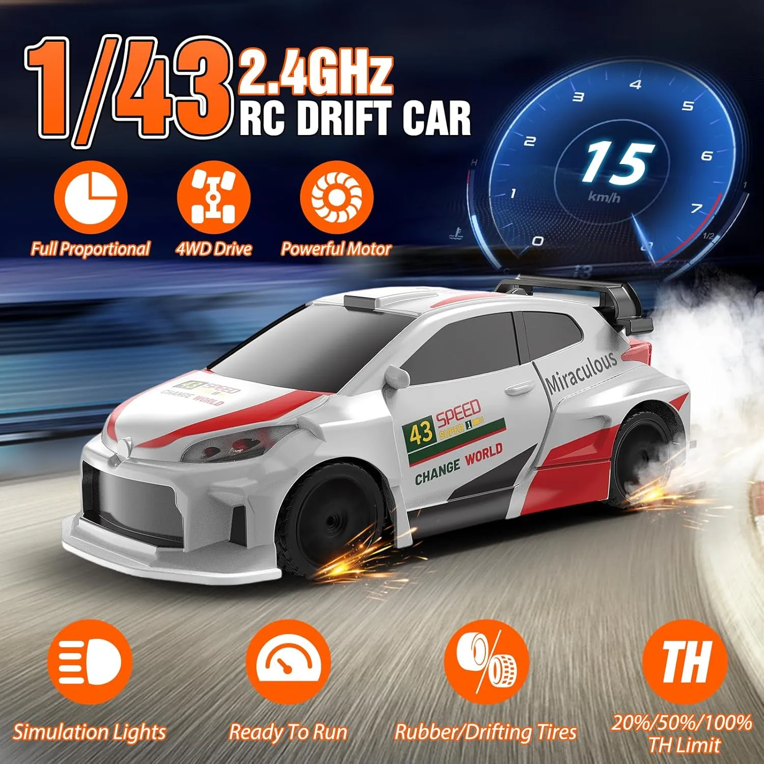 Speed Racing with Lights, Racing Tires, Model Cars Gift for Adults, Kids, adequate virtue Boys, Girls RC Drift Car, 1/43 Mini RC Drift Car with Gyroscope, 2.4GHz Full Proportional Remote Control Cars, 4WD High 