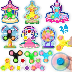 Spinner Toys with Kids Valentines Cards, Valentines Day Exchange Gifts variance for Kids, Ideal Classroom Prize & Party Favors Supply Day Cards for Classroom, 24 Pack Fidget Finger 