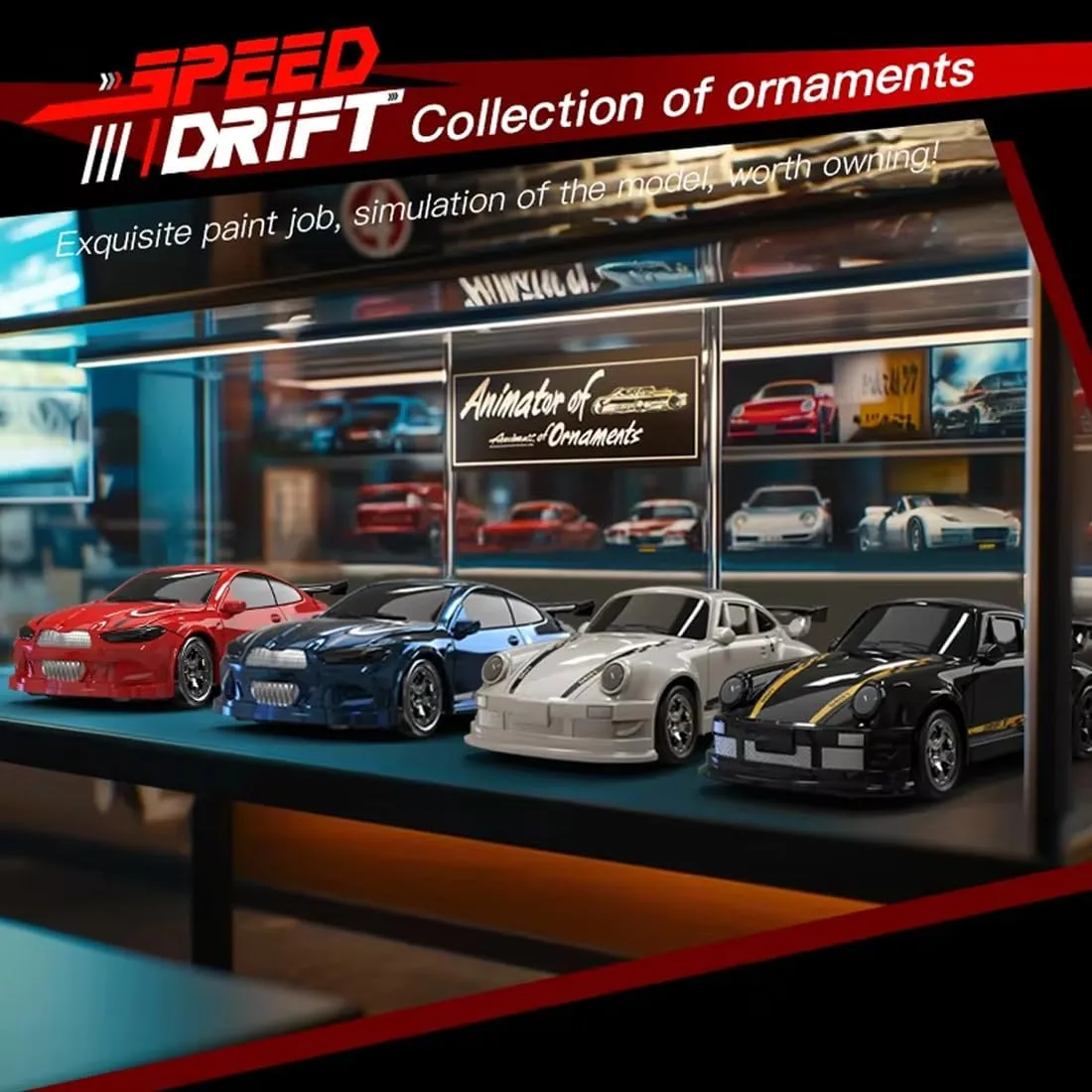 Sports Vehicle Model Hobby Desktop Gift for Adults 1:64 Scale Racing RC Drift Car, High Speed 4WD Mini Full imitator Proportional RTR 2.4Ghz Remote Control Car 