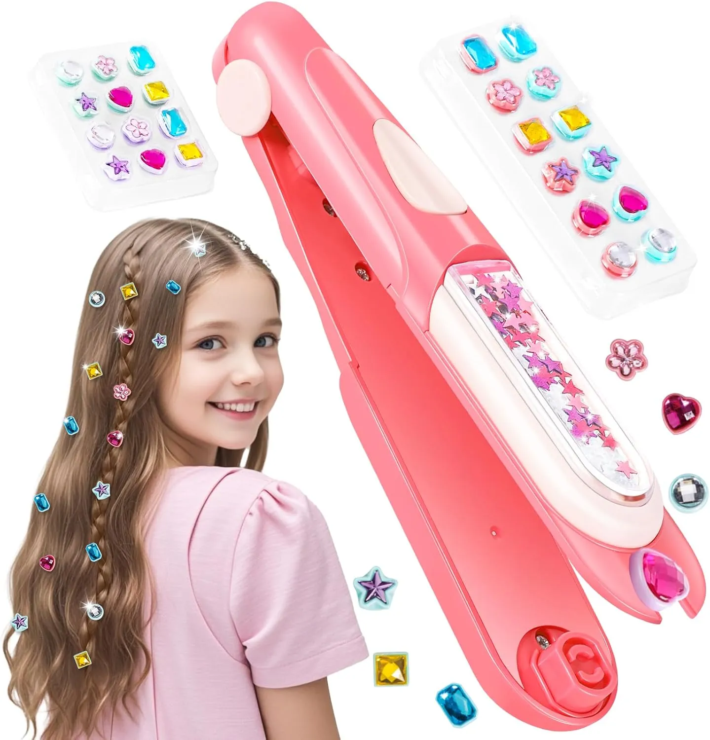 Stamper Kit, Bling Hair Jewels for Girls Toys, Hair Styling Tool with Reusable Shining Diamonds, Birthday Gifts Toys for turn Girls Hair Gem 