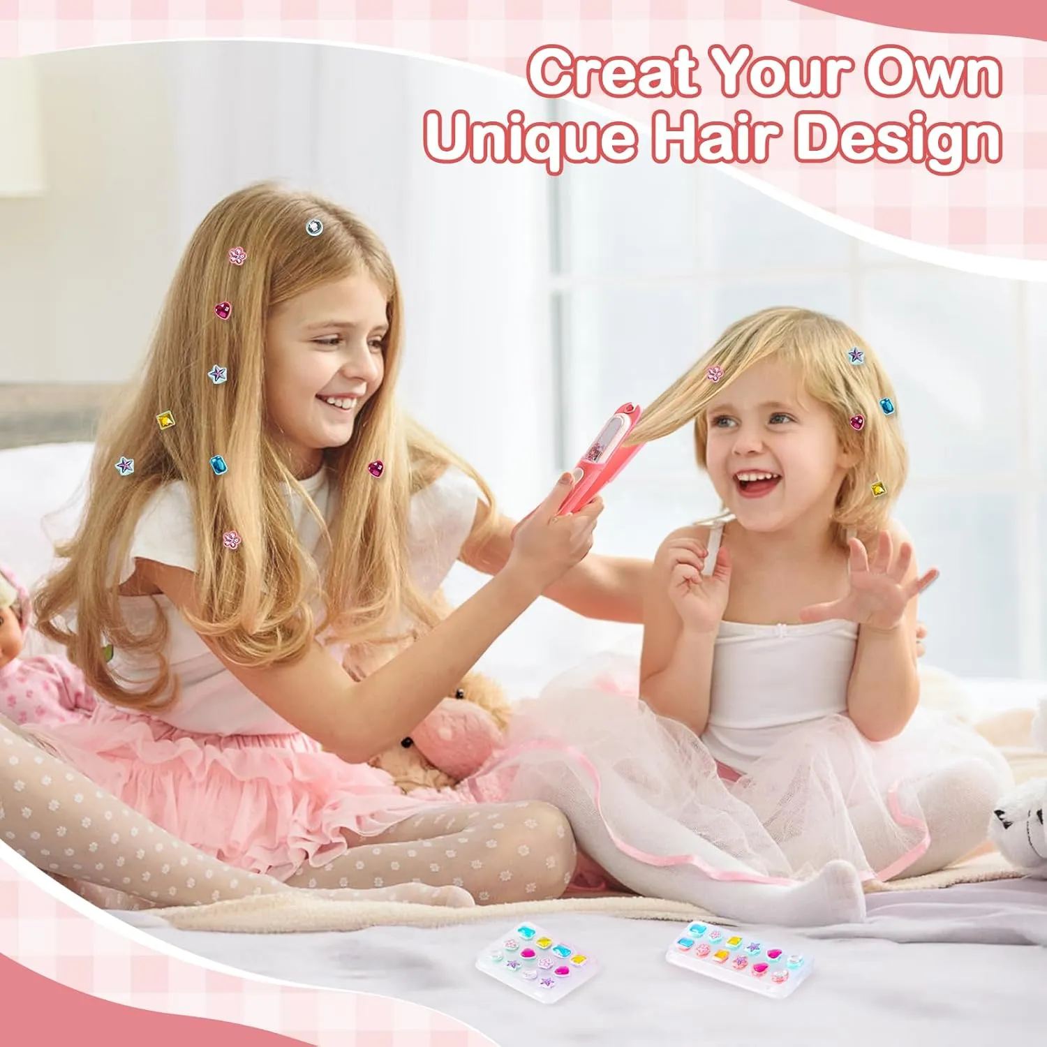 Stamper Kit, Bling Hair Jewels for Girls Toys, Hair Styling Tool with Reusable Shining Diamonds, Birthday Gifts Toys for turn Girls Hair Gem 