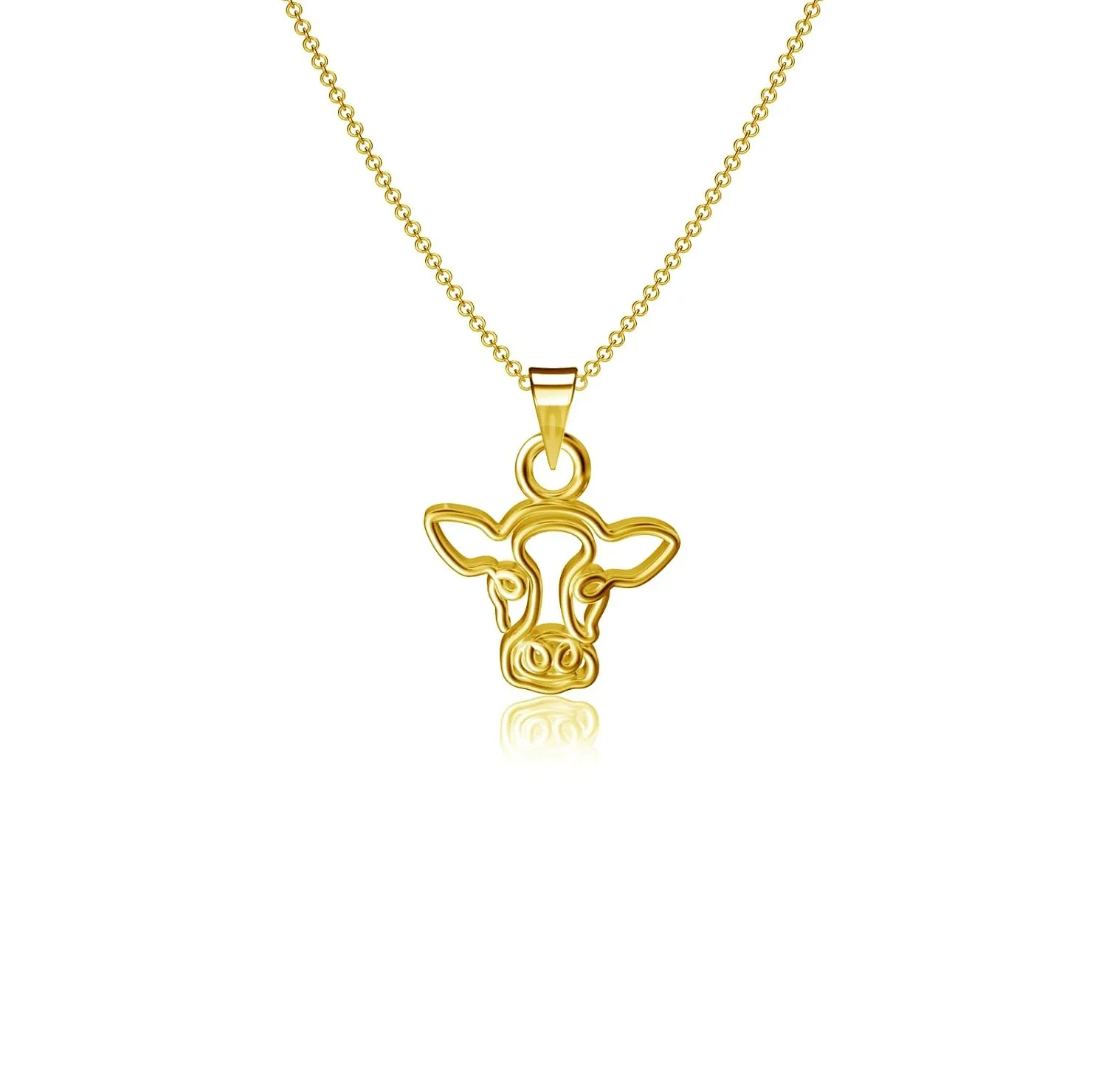 Sterling Silver, Silhouette, Mini Charm, Hypoallergenic Jewelry gifts for Animal Lovers and Women by Dayna Designs Cow Necklace unbroken - 24K Gold over 925 Solid 