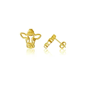 Sterling Silver, Studs, Mini Charm, Hypoallergenic Jewelry gifts for Animal Lovers and Women by Dayna Designs Cow Post Earrings - 24K Gold data doorway piston engrave over 925 Solid 