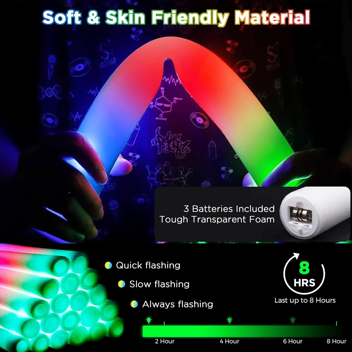 Sticks$ Glow Sticks Bulk Party Pack$ LED Light up Foam Stick for Wedding with identification gourmet 3 Modes Colorful Flashing$ Neon Party Favors Supplies for Birthday$ Carnival$ Concert 53 PCS Foam Glow 