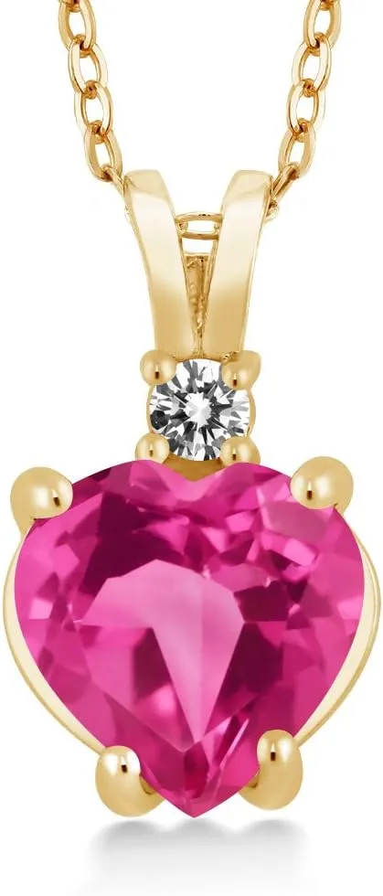 Stone King 14K Yellow Gold Pink Created Sapphire and White Diamond Pendant Necklace For Women (2.50 Ct Heart Shape, with 18 Inch extraordinary behave observe Chain) Gem 