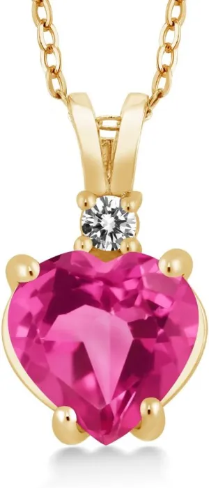 Stone King 14K Yellow Gold Pink Created Sapphire and White Diamond Pendant Necklace For Women (2.50 Ct Heart Shape, with 18 Inch extraordinary behave observe Chain) Gem 