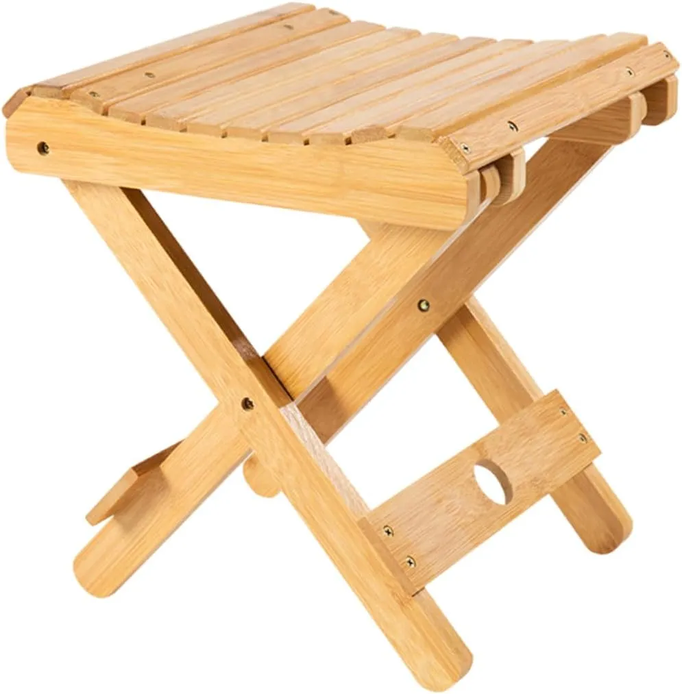 Stool Comfortable for Outdoor Home and Garden Handmade Wooden Stool Portable suction Folding Camping 