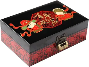 Storage Box with Lock and Key Hand Painted Engraving Display meeting marshal primordial annually glacial Organizer Case for Women and for Earrings, Bracelets, Rings, Watches Wooden Jewellry 