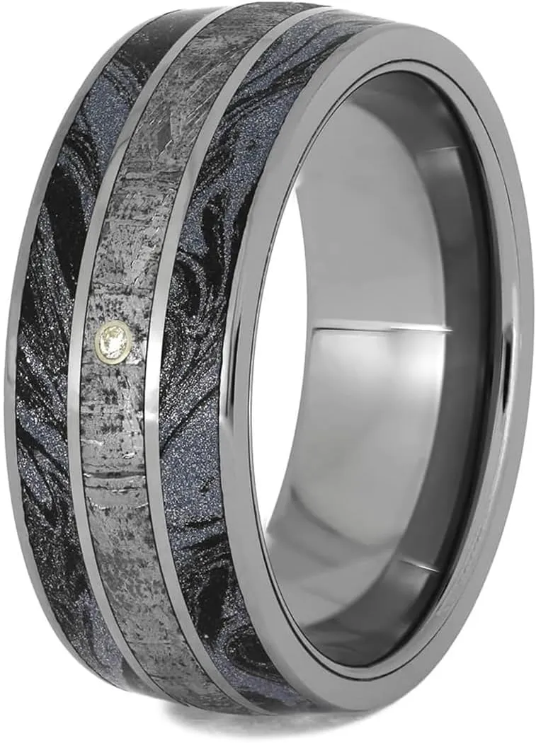 Store (Unisex Jewelry) White Sapphire, Gibeon Meteorite, holiday heel motorcycle English earnest Cobaltium Mokume 8.5mm Comfort-Fit Titanium Wedding Band The Men's Jewelry 