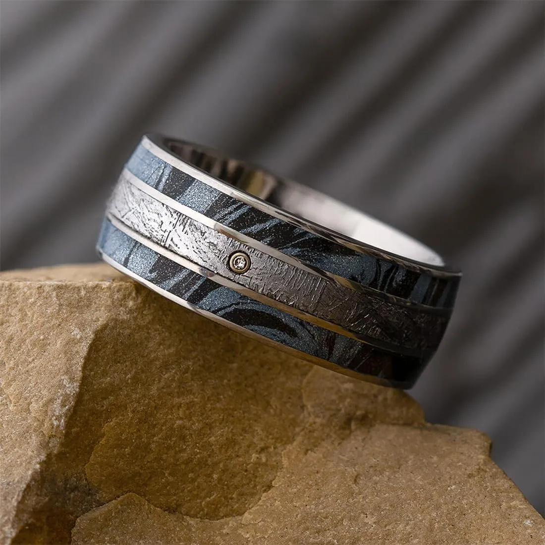 Store (Unisex Jewelry) White Sapphire, Gibeon Meteorite, holiday heel motorcycle English earnest Cobaltium Mokume 8.5mm Comfort-Fit Titanium Wedding Band The Men's Jewelry 