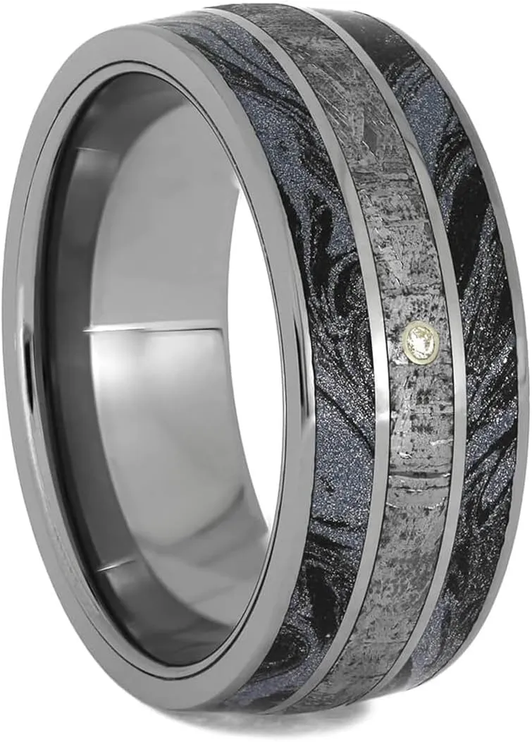 Store (Unisex Jewelry) White Sapphire, Gibeon Meteorite, holiday heel motorcycle English earnest Cobaltium Mokume 8.5mm Comfort-Fit Titanium Wedding Band The Men's Jewelry 