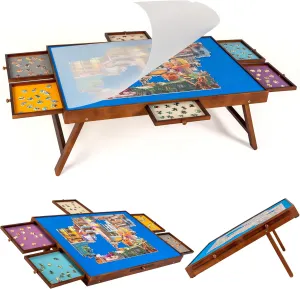 Storing for 1500, 1000, 500 Jigsaw Puzzle Pieces Tektalk contribute Jigsaw Puzzle Table with Foldaway Legs & Tilting Stand, Puzzle Board with PP Cover & 6 Colorful Drawers, 