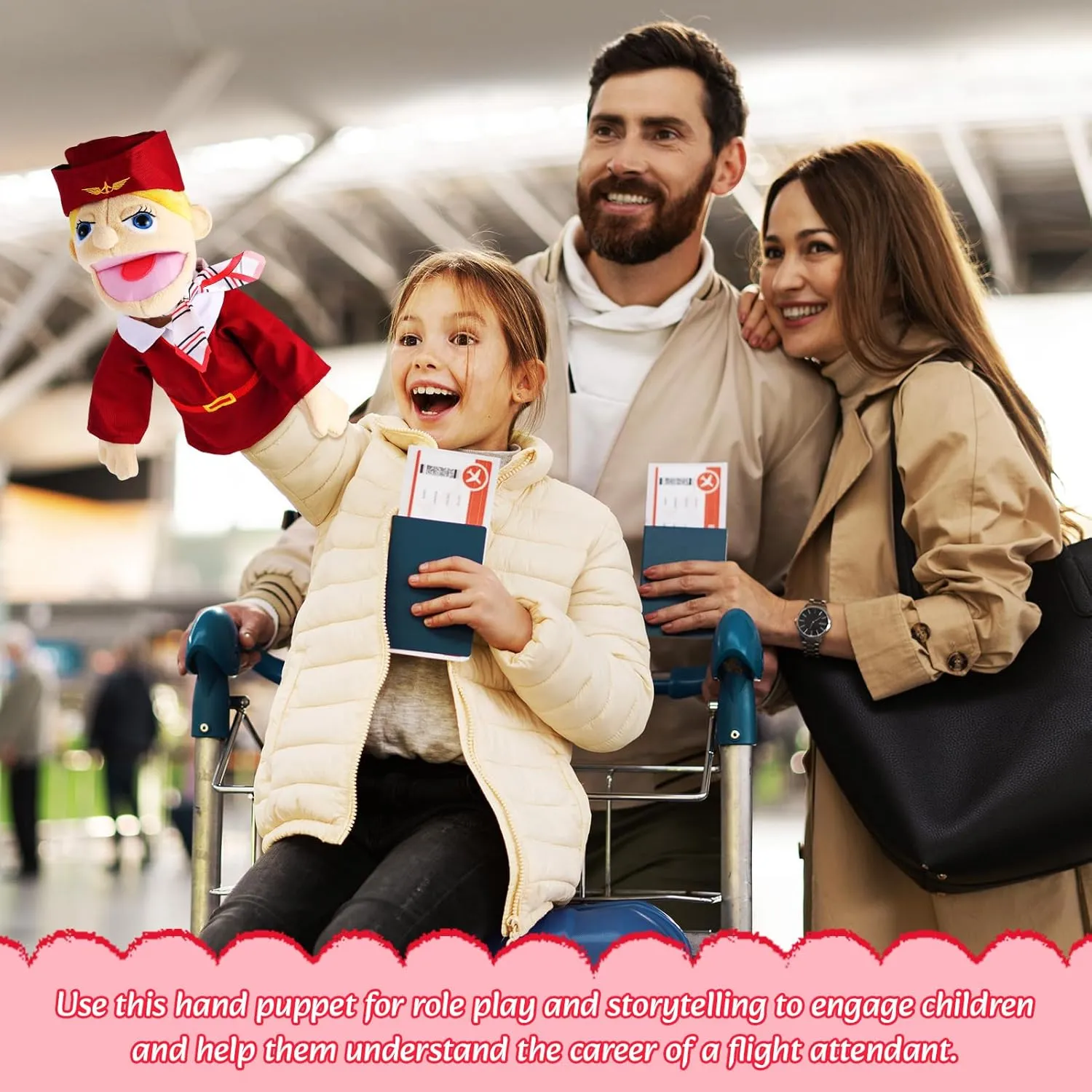 Storytelling Imaginative Pretend Play Teaching Preschool(Stewardess) Role Play Hand Puppets Hand Plush Chef Doctor Fireman Pirate Detective Athlete Nurse Worker Hand brew wrong Puppet Toys Puppets for Kids 