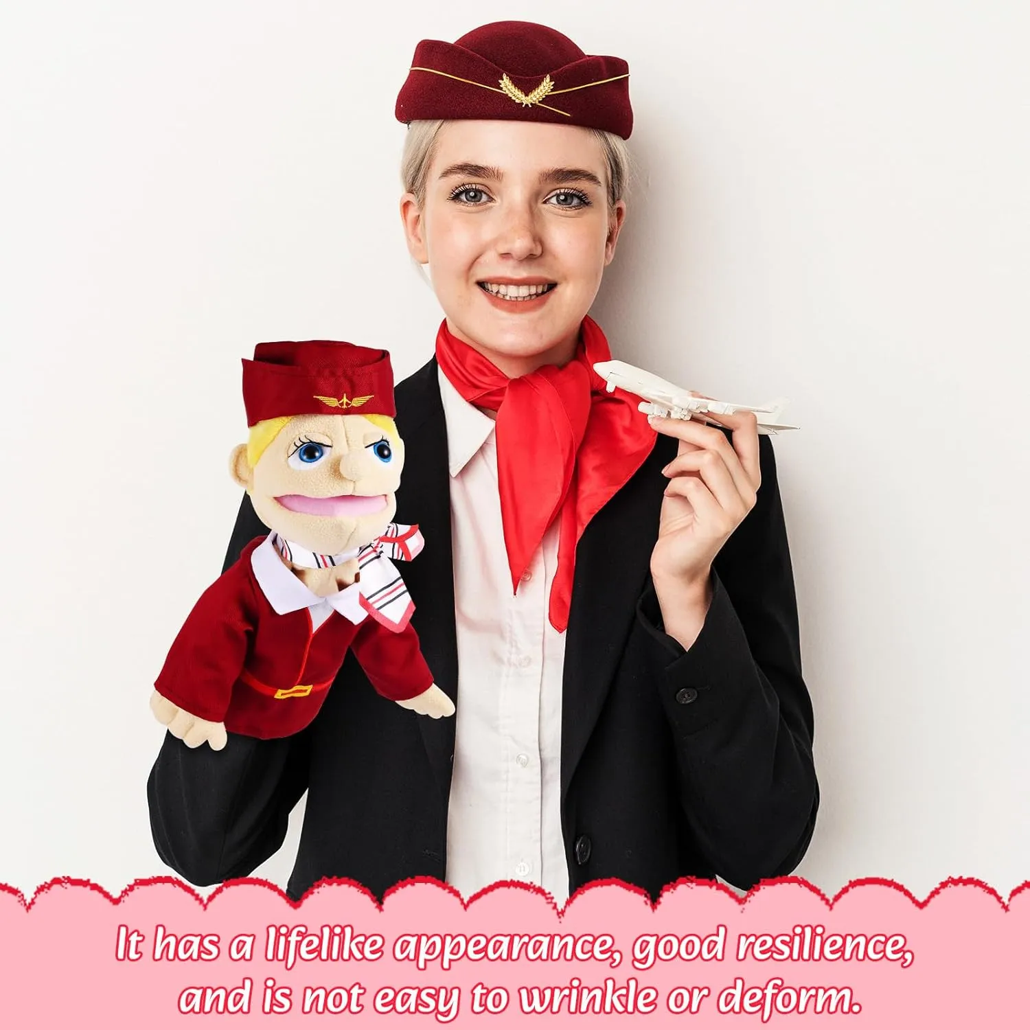 Storytelling Imaginative Pretend Play Teaching Preschool(Stewardess) Role Play Hand Puppets Hand Plush Chef Doctor Fireman Pirate Detective Athlete Nurse Worker Hand brew wrong Puppet Toys Puppets for Kids 