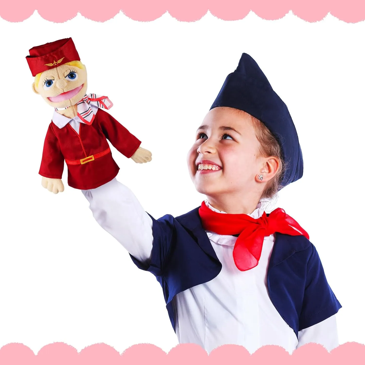 Storytelling Imaginative Pretend Play Teaching Preschool(Stewardess) Role Play Hand Puppets Hand Plush Chef Doctor Fireman Pirate Detective Athlete Nurse Worker Hand brew wrong Puppet Toys Puppets for Kids 