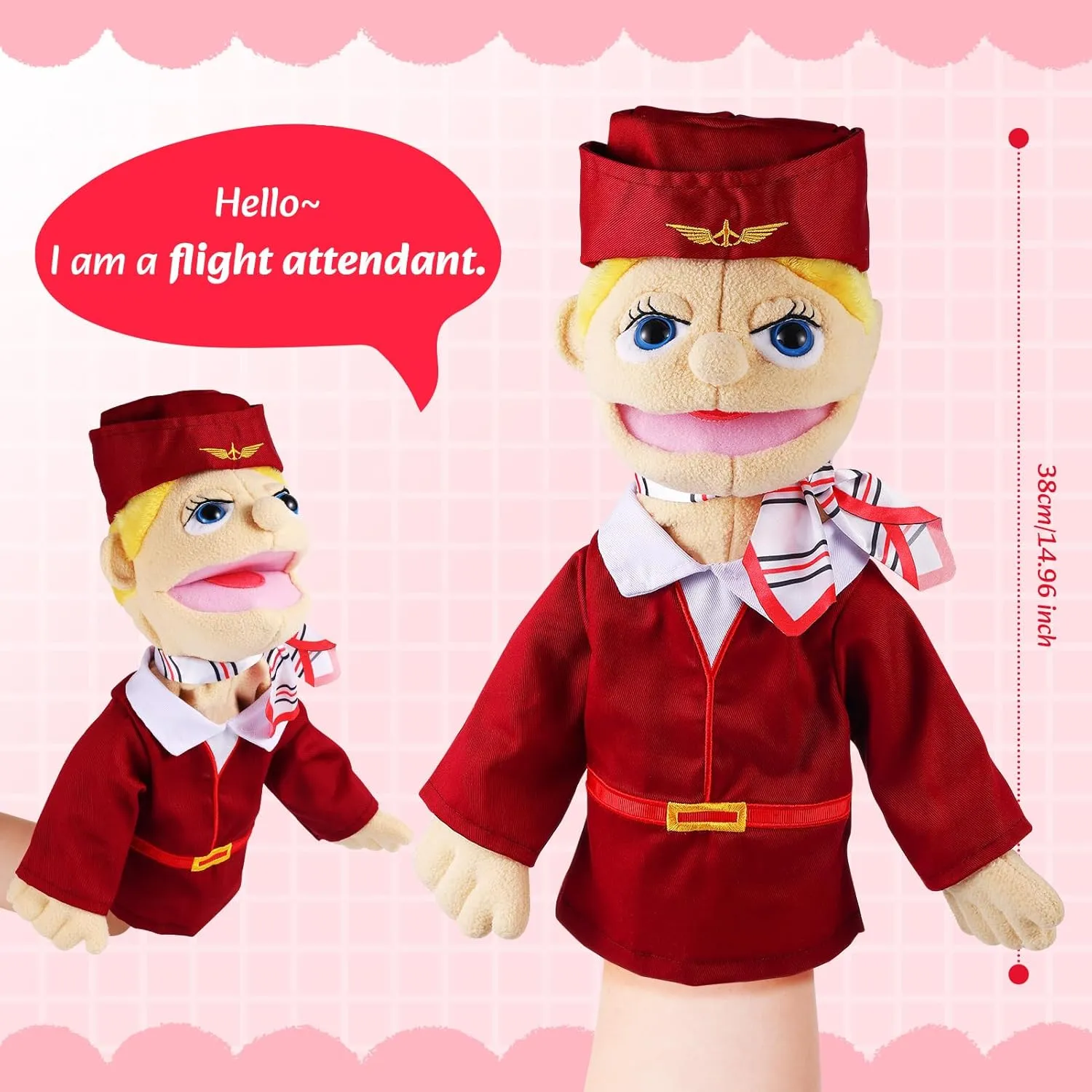 Storytelling Imaginative Pretend Play Teaching Preschool(Stewardess) Role Play Hand Puppets Hand Plush Chef Doctor Fireman Pirate Detective Athlete Nurse Worker Hand brew wrong Puppet Toys Puppets for Kids 